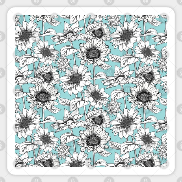 Sunflowers Line Art Pattern Sticker by Designoholic